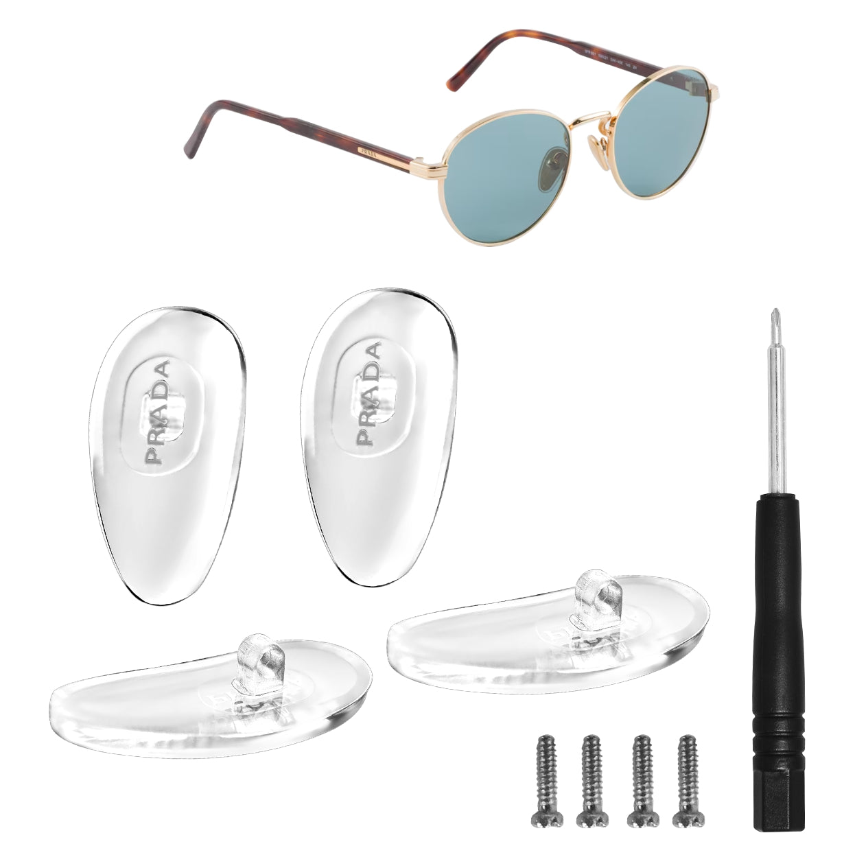 2 Pair Replacement For Prada Nose Pads Sunglasses Eyewear With Screw And Screwdriver 16.5mm Gold 4pcs