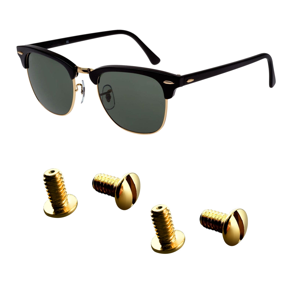 Ray Ban RB3507 RB2716 RB3016 Clubmaster Replacement Back Side Lenses Screws 4 with Screwdriver 1 (Golden, Nose Bridge Hold Screws)
