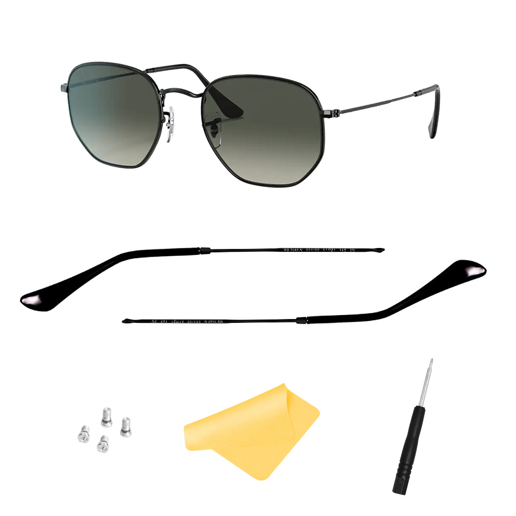 Replacement Temple Arm,Temple Tips for RB3447 RB3547N RB3548N RB3647N Sunglasses,with 4 Screws,1 Screwdriver (Black arms&Black tips)