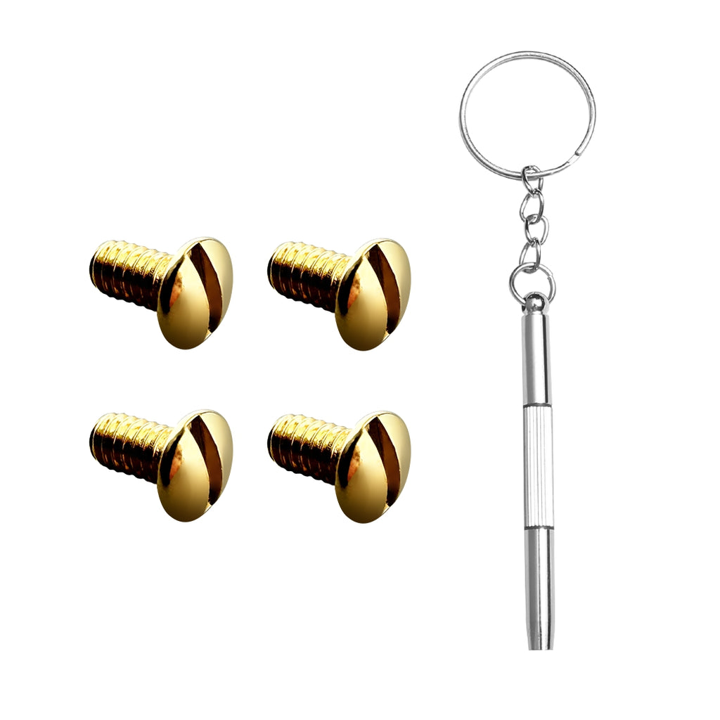 Ray Ban RB3507 RB2716 RB3016 Clubmaster Replacement Back Side Lenses Screws 4 with Screwdriver 1 (Golden, Nose Bridge Hold Screws)