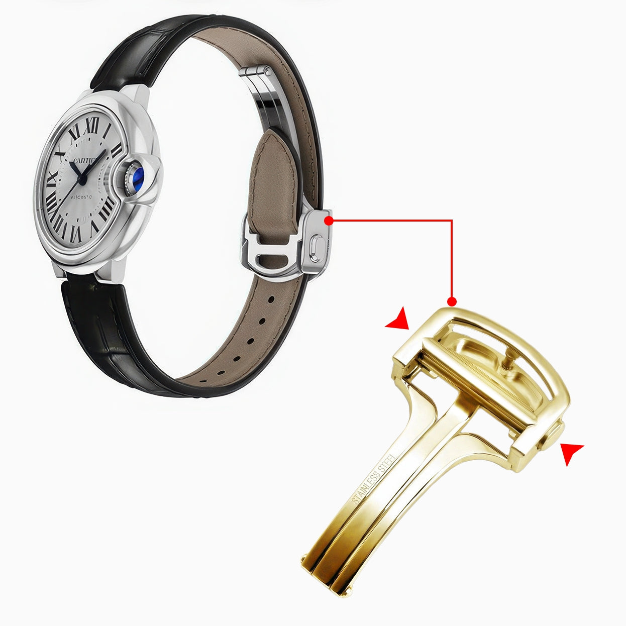 Buckle Clasp Band Replacement For Cartier Santos Stainless Steel Deployment Strap Buckle Watch Clasp OEM Stainless Steel 18mm