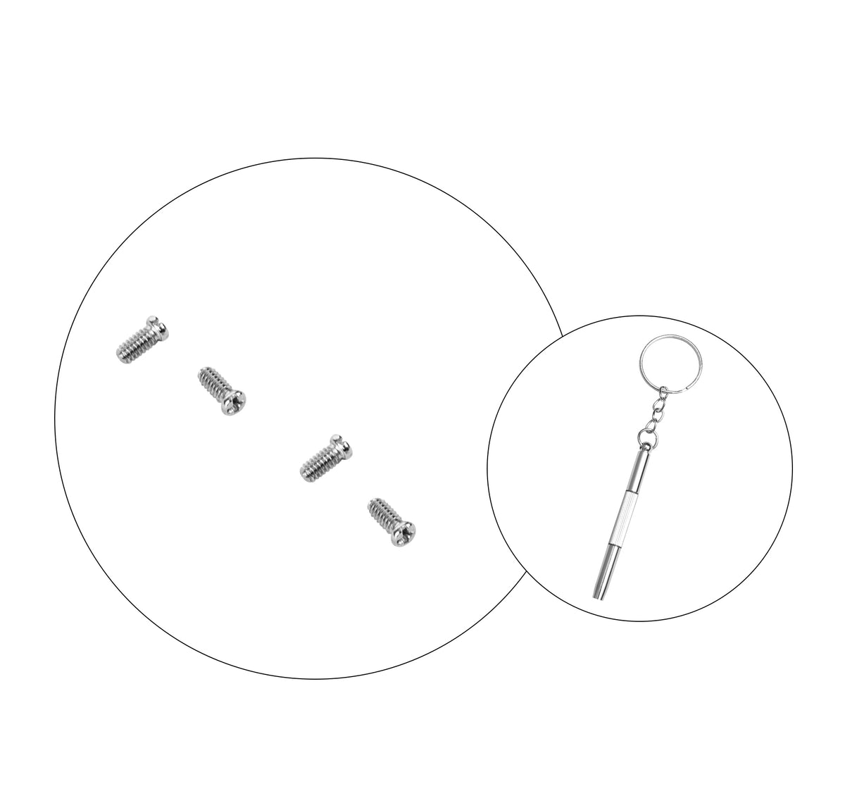 Ray Ban RB3507 RB2716 RB3016 Clubmaster Replacement Back Side Lenses Screws 4 with Screwdriver 1 (Silver, Lenses Ring Screws)