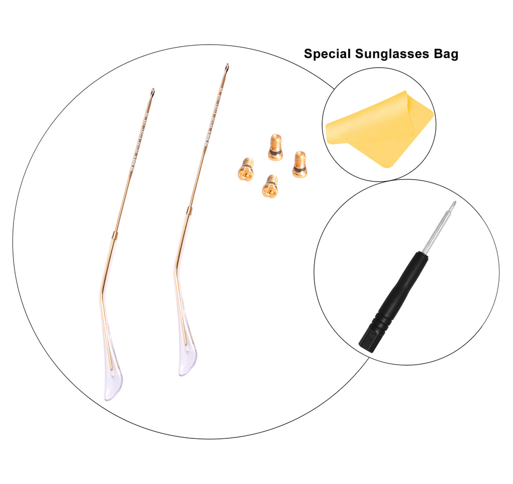 hengfento2 Replacement Temple Arm,Temple Tips for RB3447 RB3547N RB3548N RB3647N Sunglasses,with 4 Screws,1 Screwdriver (Golden arms&Clear tips)