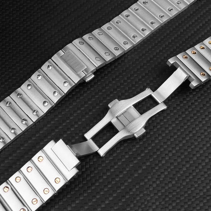 Watch Band Strap Replacement For Cartier Santos Medium WSSA0010 WSSA0009 21mm Bracelet Steel Strap Band Silver