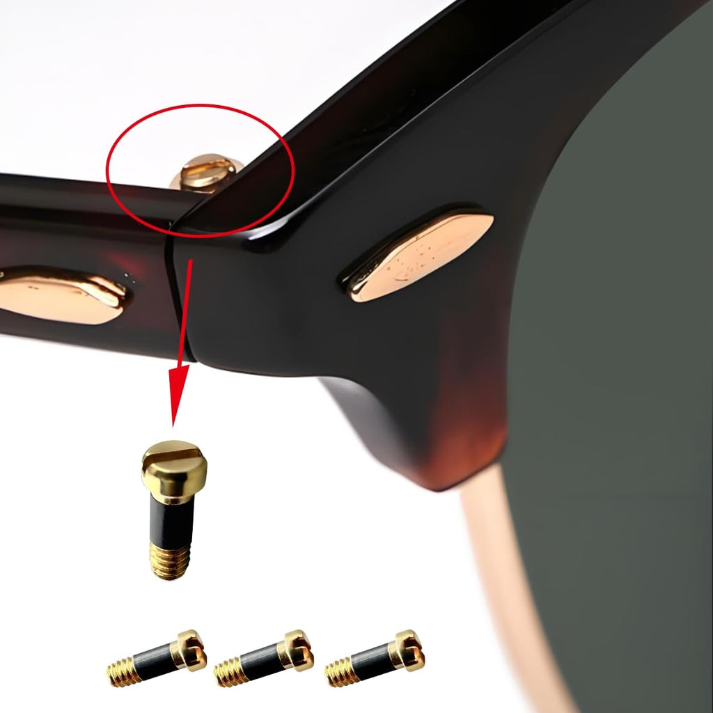 Ray Ban RB3507 RB2716 RB3016 Clubmaster Replacement Back Side Lenses Screws 4 with Screwdriver 1 (Golden, Temple Hinge Screws)