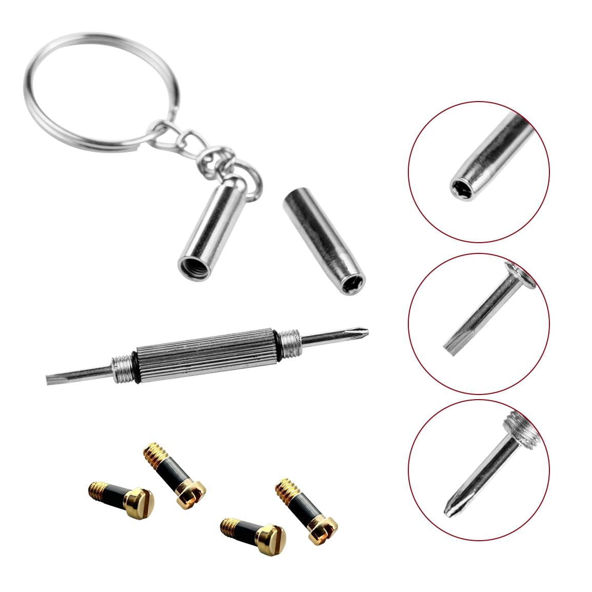 Ray Ban RB3507 RB2716 RB3016 Clubmaster Replacement Back Side Lenses Screws 4 with Screwdriver 1 (Golden, Temple Hinge Screws)
