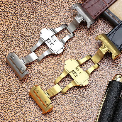Buckle Clasp Band Replacement For Cartier Santos Leather Deployment Stainless Steel 18mm