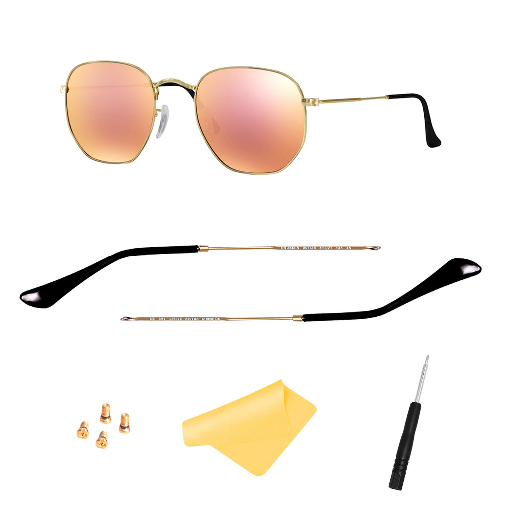 Replacement Temple Arm,Temple Tips for RB3447 RB3547N RB3548N RB3647N Sunglasses,with 4 Screws,1 Screwdriver (Golden arms&Black tips)