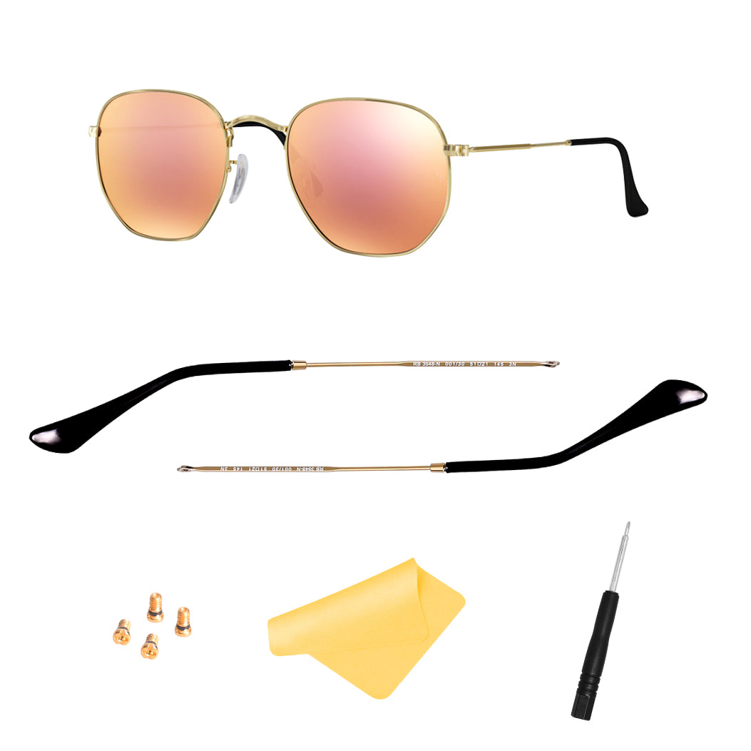 Replacement Temple Arm,Temple Tips for RB3447 RB3547N RB3548N RB3647N Sunglasses,with 4 Screws,1 Screwdriver (Golden arms&Black tips)