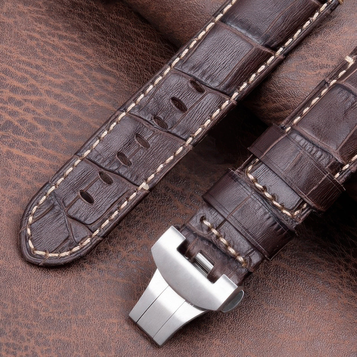 Clasp Buckle Band Replacement For Panerai Marina 44mm Leather Strap Deployment Strap Stainless Steel 22mm