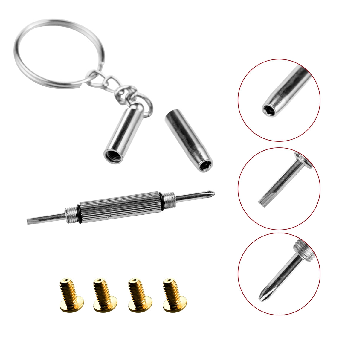 Ray Ban RB3507 RB2716 RB3016 Clubmaster Replacement Back Side Lenses Screws 4 with Screwdriver 1 (Golden, Nose Bridge Hold Screws)
