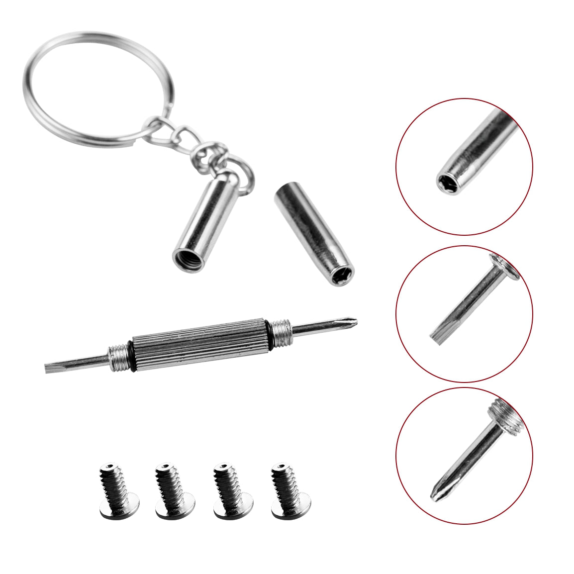 Ray Ban RB3507 RB2716 RB3016 Clubmaster Replacement Back Side Lenses Screws 4 with Screwdriver 1 (Silver, Nose Bridge Hold Screws)