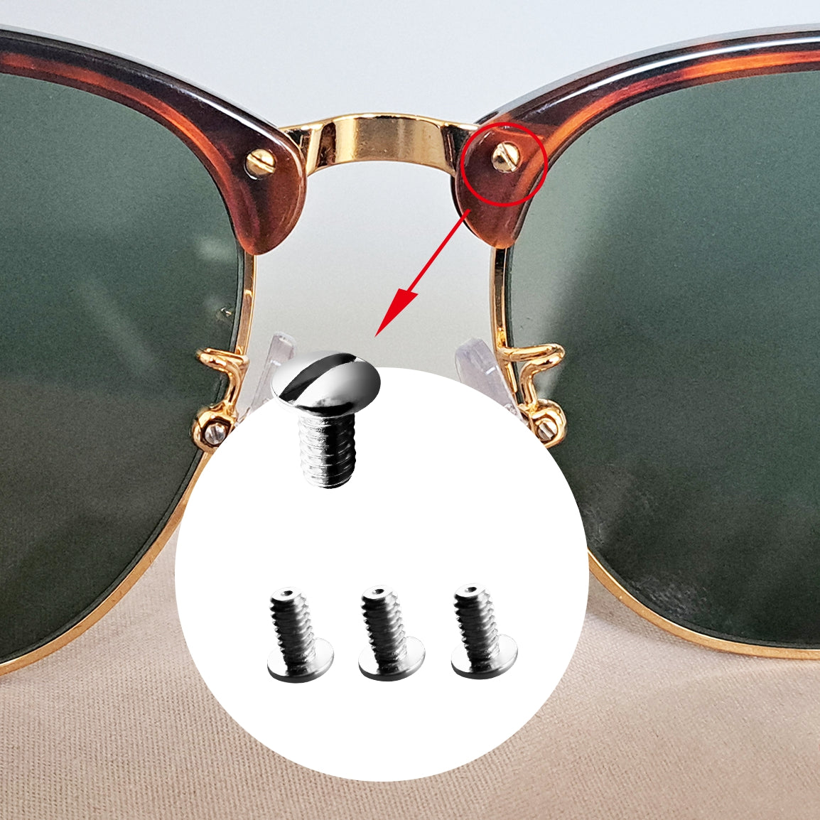 Ray Ban RB3507 RB2716 RB3016 Clubmaster Replacement Back Side Lenses Screws 4 with Screwdriver 1 (Silver, Nose Bridge Hold Screws)