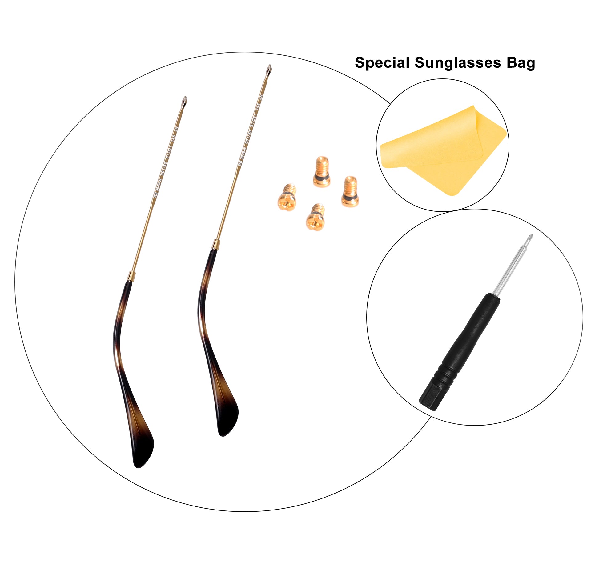 Replacement Temple Arms for Ray-Ban RB3447 Round Metal RB3547N RB3548N RB3647N Sunglasses Gold&Amber